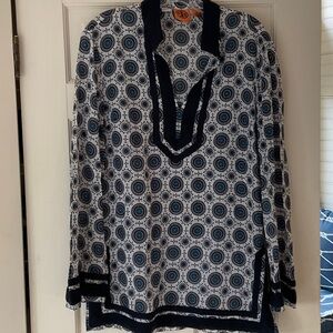 TORY BURCH BLUE AND WHITE L/S cotton TUNIC top size 12